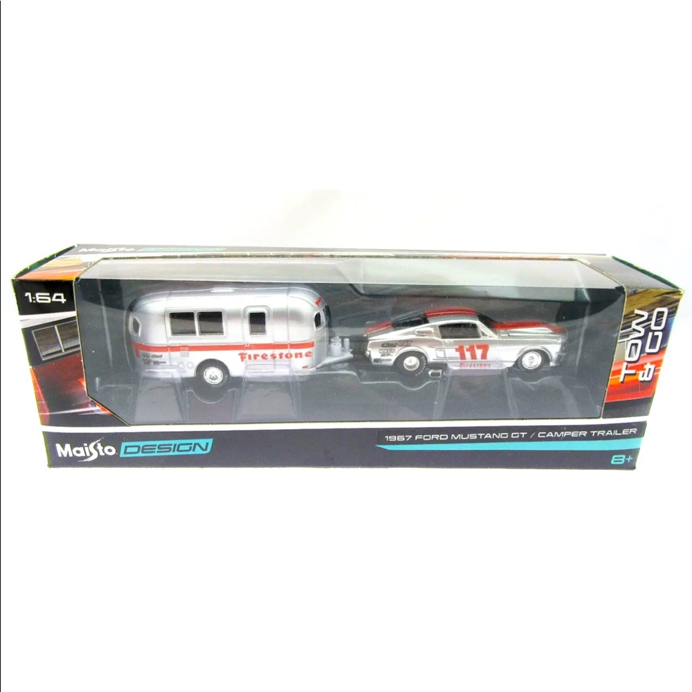 1967 Ford Mustang GT w/ Camper Trailer ~ Maisto Design Die Cast ~ 1:64